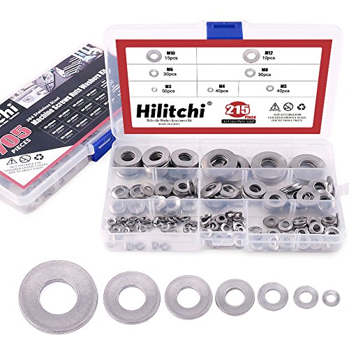 Hilitchi 215-Pcs [M3 - M12] Metric 304 Stainless Steel Belleville Spring Washer Assortment Set