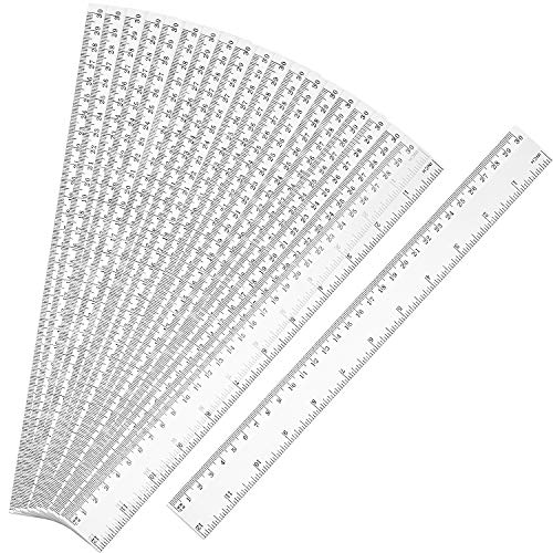 20 Pack Clear Plastic Ruler 12 Inch Straight Ruler Flexible Ruler With Inches and Metric for School Classroom, Home, or Office (Clear)