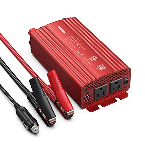 BESTEK 500W Pure Sine Wave Power Inverter DC 12V to AC 110V Car Plug Inverter Adapter Power Converter with 4.2A Dual USB Charging Ports and 2 AC Outlets Car Charger, ETL Listed