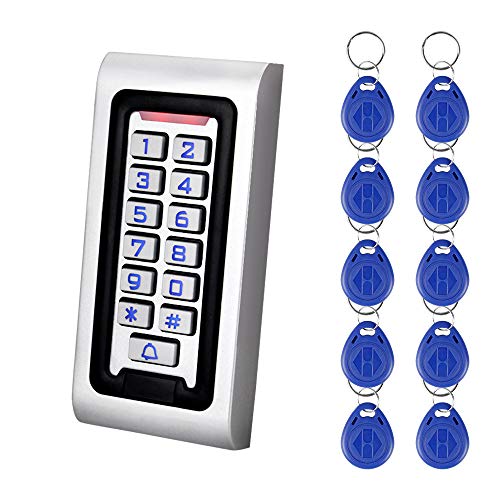 LEXI Metal RFID 125KHz Access Control Keypad Standalone Access Controller with Inner Glue Sealing Design +10pcs Keyfobs RFID Cards (S601+10)