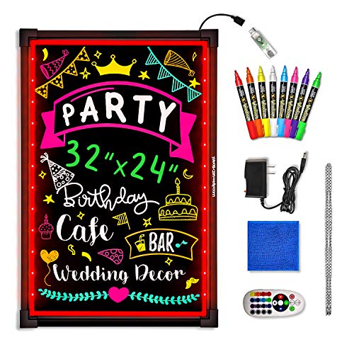 Woodsam LED Message Writing Board - 32'x24' Flashing Illuminated Erasable Neon Sign with 8 Fluorescent Chalk Markers - Perfect for Shop/Cafe/Bar/Menu/Wedding/Decoration School