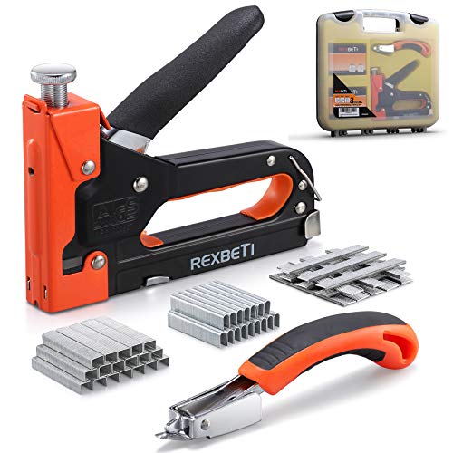 REXBETI Staple Gun, Heavy Duty 3 in 1 Staple Gun with 2600-Piece Staples for Upholstery, Fixing Material, Decoration, Carpentry, Furniture (Staple Gun+case+Remover)