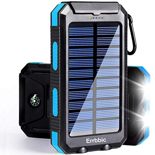 Solar Power Bank Portable Charger 20000mah Waterproof Battery Backup Charger Solar Panel Charger with Dual LED Flashlights and Compass for iPhone Android CellPhones