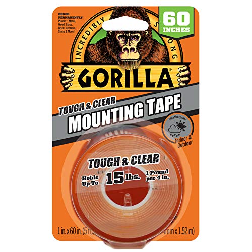 Gorilla Tough & Clear Double Sided Mounting Tape, 1' x 60', Clear, (Pack of 1)
