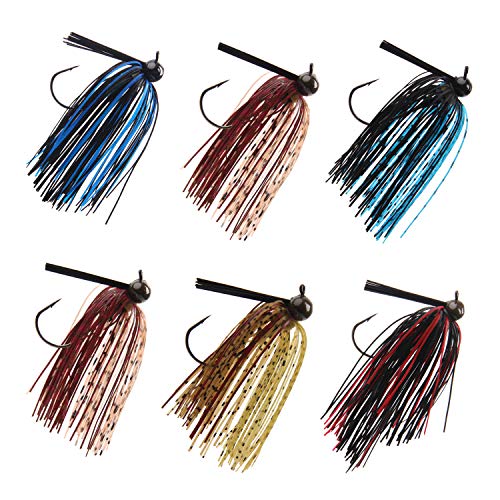 Bass Weedless Football Jig - 6pcs Flipping Jig Silicon Rubber Skirt for Bass Artificial Baits Fishing Lure Kit 1/4oz-3/8oz
