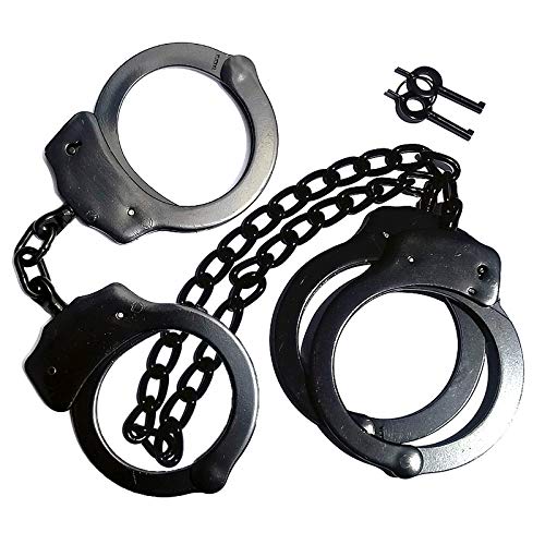 Ace Martial Arts Supply Professional Double Lock Handcuffs & Leg Cuffs (Black-Leg Cuffs with Chain Handcuffs)