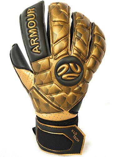 FINGERSAVE Goalkeeper Gloves by K-LO - The Armour Goalie Glove Has Fingersave Protection in All 5-Fingers to Prevent Injury & Improve Shot Blocking. Super Sticky Palms. Youth & Adult Sizes Gold
