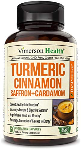 Turmeric Curcumin with Saffron, True Ceylon Cinnamon, Cardamom and Bioperine. Inflammatory Response Support Supplement. Antioxidant Properties. Reduce Occasional Joint Pain, Healthy Blood Sugar Level