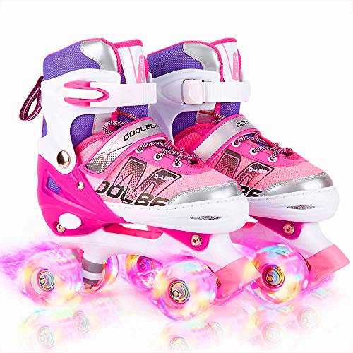 Otw-Cool Adjustable Roller Skates for Girls and Women, All 8 Wheels of Girl's Skates Shine, Safe and Fun Illuminating for Kids