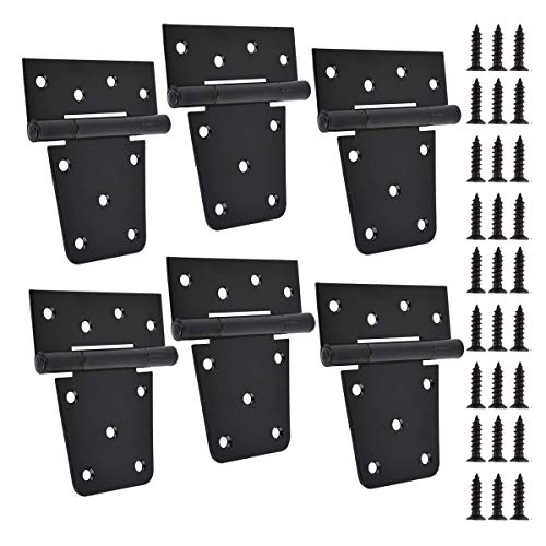 TamBee 3.5 inch Black Door Hinges Shed Hinges Square Barn Hinges Heavy Duty Gate Hinges T Hinges Barn Storage Shed Gate Black Finish with Screws (Pack of 6)