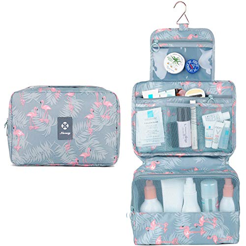 Hanging Travel Toiletry Bag Cosmetic Make up Organizer for Women and Girls Waterproof (A-Flamingo)