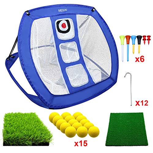 Pop Up Golf Chipping Net | Perfect Golf Gifts for Men Kids,Outdoor Indoor Mini Putting Green Golfing Target Accessories Backyard Practice Swing Funny Game with 15 Training Balls and Two Hitting Mats