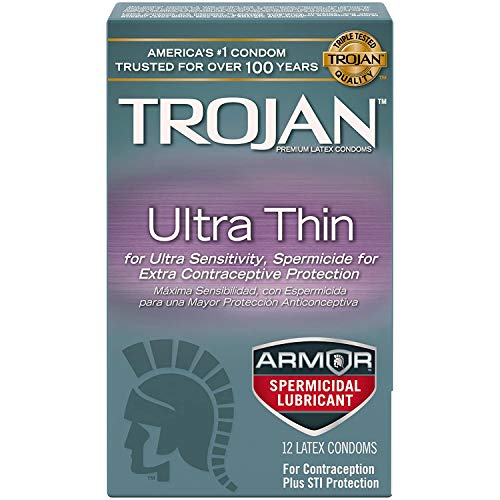 Trojan Condom Sensitivity Ultra Thin Spermicidal, 12 Count (Packaging May Vary)