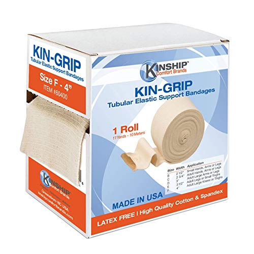 KinGrip Latex-Free Cotton Spandex Tubular Elastic Support Wound Care Bandages Size F | Kinship Comfort Brands. Protect Soft, Fragile Skin. Made in USA (Available in Sizes B,C,D,E,F,G)