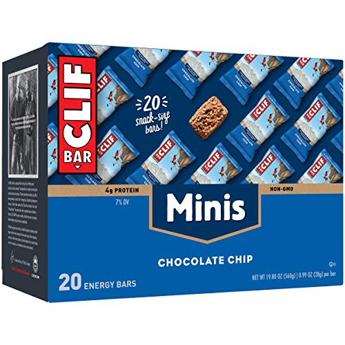 CLIF BARS - Mini Energy Bars - Chocolate Chip Made with Organic Oats Plant Based Food Vegetarian Kosher (0.99 Ounce Snack Bars, 20 Count)