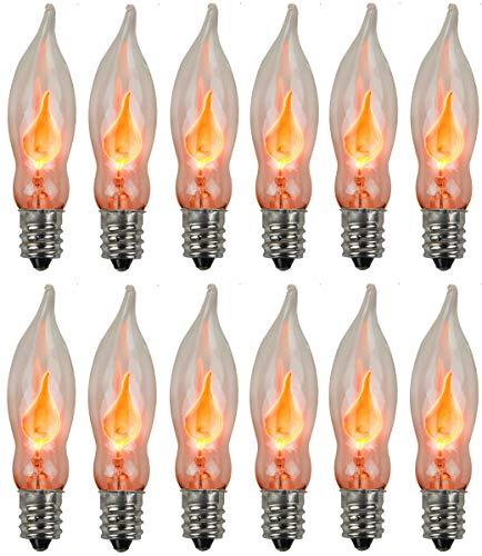 Holiday Joy - Flicker Flame Crystal Clear Flame Tip Candelabra Replacement Bulbs - Great for Electric Window Candle Lamps - CA5 - E12-1 Watt - 120 Volts (12 Pack)
