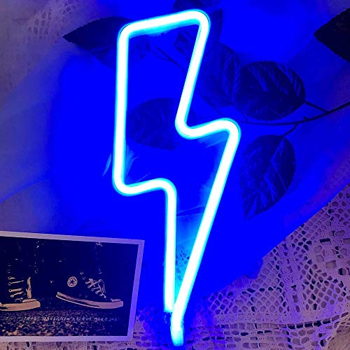 Lightning Bolt Neon Sign, Neon Signs for Wall Decor Bedroom, USB or Battery Decor LED Signs,Light Up Signs Decorative Neon Light Sign for Home,Halloween,Christmas,Party,Kids Living Room (Blue)