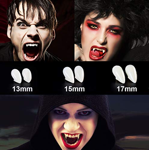 Vampire Fangs, Vampire Fangs Teeth, 3 Pairs of Different Sizes of Halloween Vampire Fangs Teeth with Adhesive and Tweezers, Made of Resin Ideal for Halloween Carnival