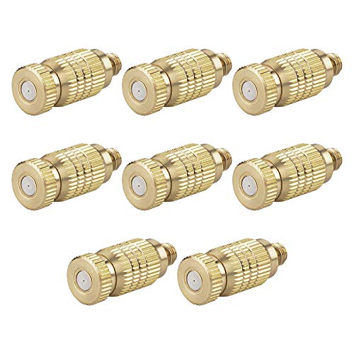 Bluecell 8pcs High Pressure Brass Misting Nozzles Fogging Spray Head for Outdoor Cooling System, 0.016' Orifice (0.4mm) 10/24 UNC Thread