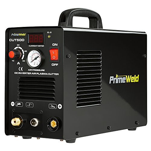 PrimeWeld 50A Air Inverter Plasma Cutter, Portable Plasma Cutting Machine, Premium and Rugged Plasma Cutter Kit, Automatic Dual Voltage 110V/220V AC with Plasma Torch, 1/2' Clean Cut, CUT50D