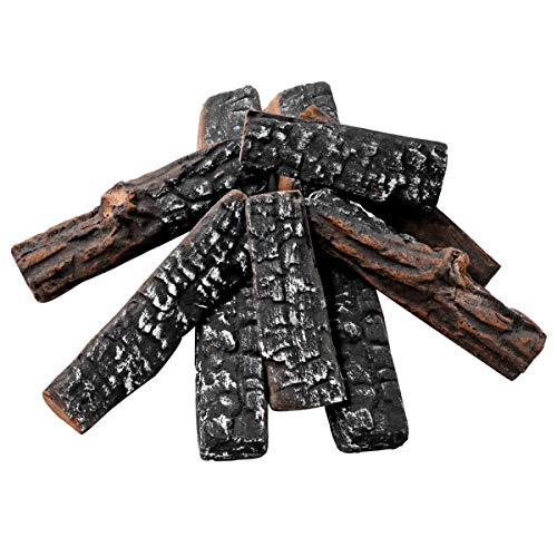Skyflame 8 Small Piece Set of Ceramic Wood Logs and Accessories for All Types of Indoor Gas Inserts, Ventless & Vent Free, Propane, Gel, Ethanol, Electric or Outdoor Fireplaces & Fire Pits