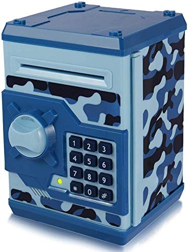 TOPBRY Piggy Bank for Kids ,Electronic Password Piggy Bank Kids Safe Bank Mini ATM Piggy Bank Toy for 3-14 Year Old Boys and Girls (Camouflage Blue)