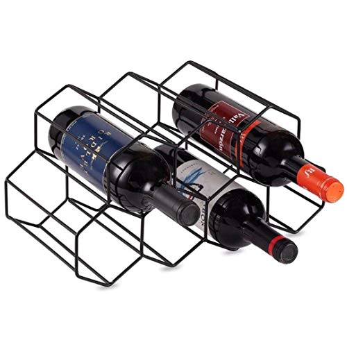 KirinRen Black Metal Wine Rack Freestanding, Tabletop Wine Rack Holder, Countertop Wine Bottle Holder - Geometric Design for Wine Cellar Bar Cabinet (Black)