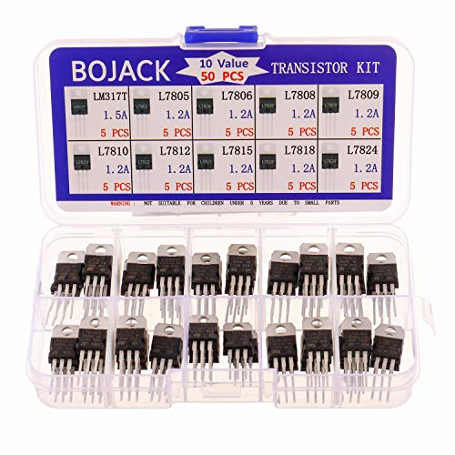 BOJACK 10 Values 50 Pcs LM317 L7805 L7806 L7808 L7809 L7810 L7812 L7815 L7818 L7824 TO-220 Package High Current Positive Voltage Regulator Assortment Kit