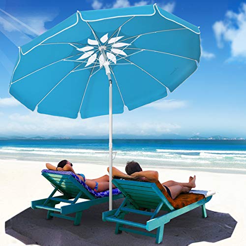 MOVTOTOP Beach Umbrella UV 50+, 6.5ft Umbrella with Sand Anchor & Tilt Aluminum Pole, Portable Beach Umbrella with Carry Bag for Beach Patio Garden Outdoor