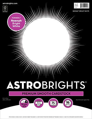 Astrobrights/Neenah Bright White Cardstock, 8.5' x 11', 65 lb/176 gsm, White, 75 Sheets (90905-02) - Packaging May Vary