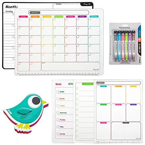 AFAN Magnetic Refrigerator Calendar whiteboard- 5 Piece 11'×8.3' Combination Dry Erase Board, Monthly Weekly Planner with 6 Magnetic Dry Erase Pens and 1 Eraser,Suitable for Kitchen, Office, School