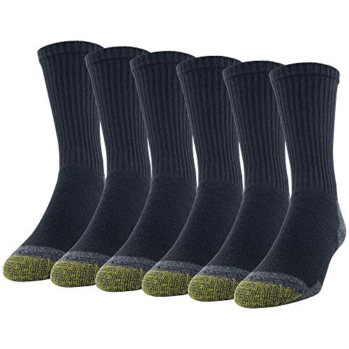 Gold Toe Men's 656S Cotton Crew Athletic Sock MultiPairs, Black/Grey Work Sock (6 Pairs), Shoe Size: 6-12.5