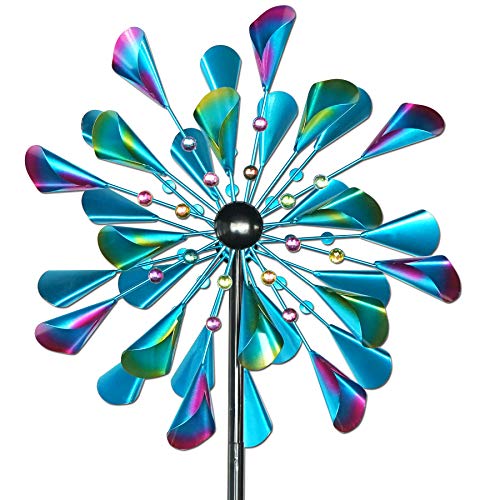 Decoroca Kinetic Wind Spinners Outdoor Metal - 72 Inches Wind Catchers for Outdoor Yard Patio Lawn Garden Decorations, Double Windmill Spinner with Stable Metal Stake