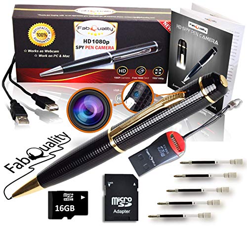 Gadgets Spy Camera Pen Bundle 1080p HD Spy Pen 16GB SD Micro Card + USB Card Reader + 5 Ink Fills + Updated Battery - Record Executive Multifunction DVR Hidden Pen