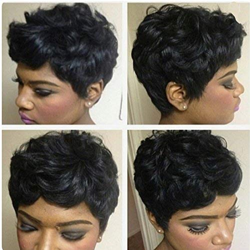 Yviann Human Hair Short Curly Wigs for Black Women Curly Pixie Cut Wigs Short Black Cute Wigs 1B Color