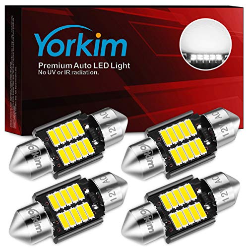Yorkim DE3022 LED Bulb 31mm Festoon LED Bulb White Super Bright CANBUS 10-SMD 4014 Chipsets, 3175 LED Bulb, DE3175 LED Bulb, 3022 LED For Car Interior dome map Lights, Pack of 4