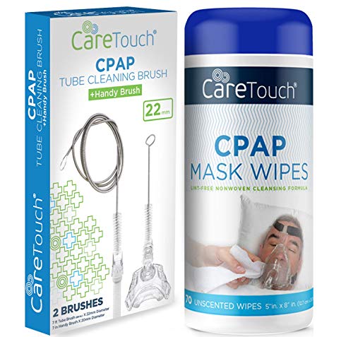 Care Touch CPAP Mask Wipes, Unscented - 70 Wipes Plus CPAP Tube Cleaning Brush (7 feet) and Handy CPAP Mask Brush (7 inches) to Fit Standard 22mm Diameter Tube