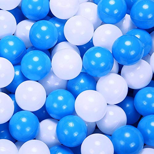 PlayMaty Blue White Pit Balls - 2.75 Inches Plastic Ocean Ball Crush Proof Stress Balls for Kids Playhouse Pool Ball Pit Accessories 50 Pieces