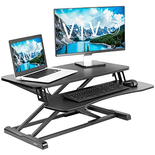 VIVO Black Height Adjustable 32 inch Standing Desk Converter, Sit Stand Dual Monitor and Laptop Riser Workstation (DESK-V000K)
