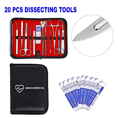 20 pcs Dissection Dissecting Tools Kit Set for Advanced Biology Anatomy Medical Students, Professionals, Anatomy,Botany, Zoology, High Stainless Steel Quality with Scalpel Knife Handle Blades