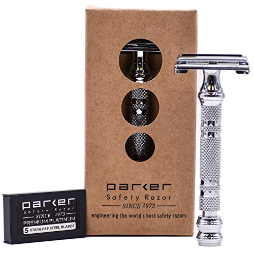 Parker 66R Butterfly Open Double Edge Safety Razor - Super Heavyweight - 5 Premium Blades included.