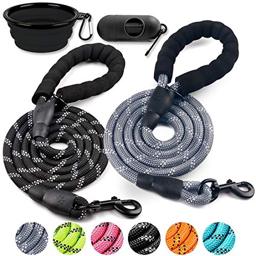 COOYOO 2 Pack Dog Leash 5 FT Heavy Duty - Comfortable Padded Handle - Reflective Dog Leash for Medium Large Dogs with Collapsible Pet Bowl…