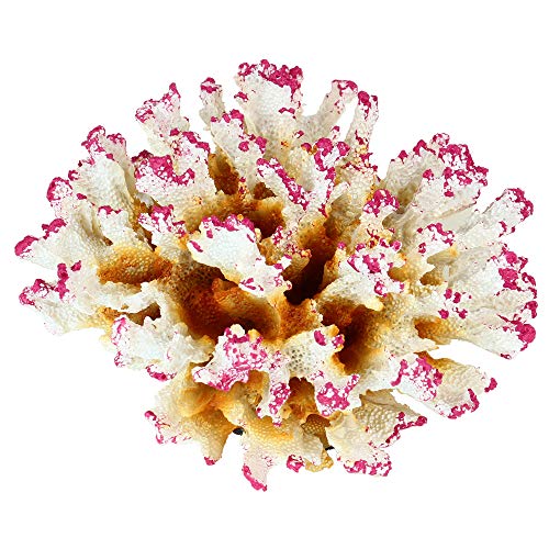 Danmu 1Pc of Polyresin Coral Ornaments, Aquarium Coral Decor, Diamater 4 1/3' for Fish Tank Aquarium Decoration (Pink and White)