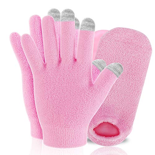 Codream Touch Screen Moisturizing Spa Gloves and Socks Set Gel Gloves and Socks Heal Eczema Cracked Dry Skin for Repair Treatment - Pink