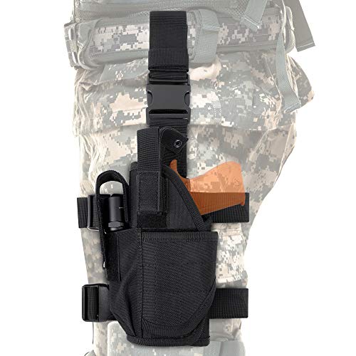 CS Force Tactical Drop Leg Holster, Adjustable Gun Holster Thigh Pistol Holster with Magazine Pouches for Left Handed, Black
