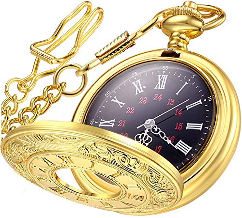 LYMFHCH Vintage Pocket Watch Roman Numerals Scale Quartz Mens Womens Watch with Chain Christmas Graduation Birthday Gifts Fathers Day