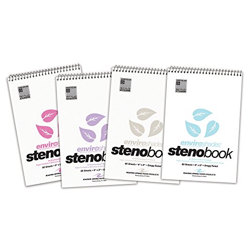 Roaring Spring Enviroshades Recycled Spiral Steno Memo Book, 4 Pack, 6' x 9' 80 Sheets, Variety Pack