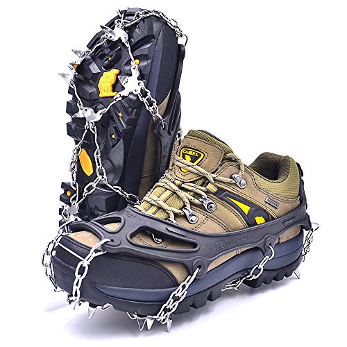 Leanking Ice Snow Grips, Traction Cleats Ice Cleats with 18 Spikes for Walking, Jogging, Climbing and Hiking on Snow, Ice, Mud, Sand and Wet Grass (Black, XL)