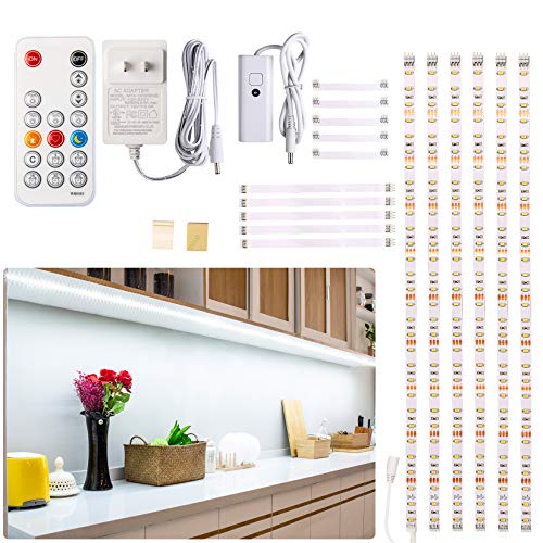 Under Counter Light, Dimmable LED Under Cabinet Lighting, 6 PCS LED Strip Light Bars with Remote Control for Kitchen,Shelf,Pantry,Showcase,Desk,Cupboard 6000K White, Timing, 16W 1500LM,9.8 ft
