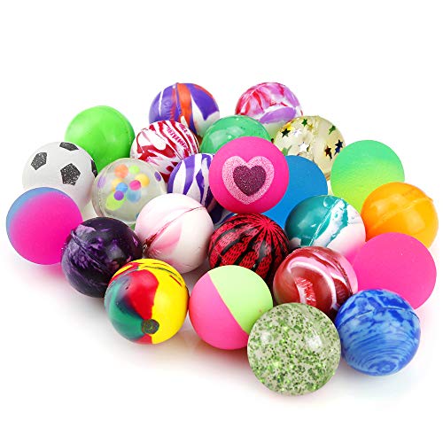 Pllieay 48 Pieces 4 Style 25mm Bouncy Balls Bulk Set Include Mixed Colour Ball Series, Neon Ball Series, Football Series and Gold Powder Ball Series for Party Bag Fillers